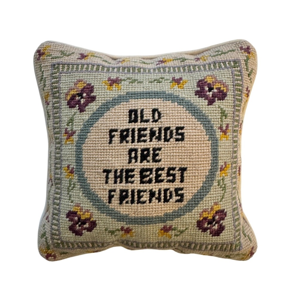 Two's Company Needlepoint Pillow Old Friends Are The Best Friends Pansy Floral